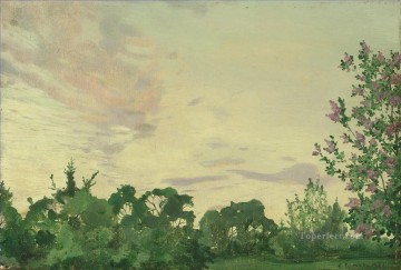 風景 Painting - ライラックの茂みのある夕暮れの風景 コンスタンチン・ソモフの計画シーン